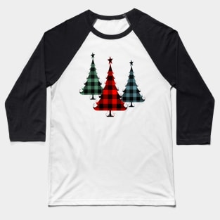 Christmas Tree Traditional Plaid Pattern Red Blue Green Baseball T-Shirt